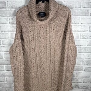 ARAN beige Shawl Turtleneck Cable Knit Sweater Womens XL IRELAND